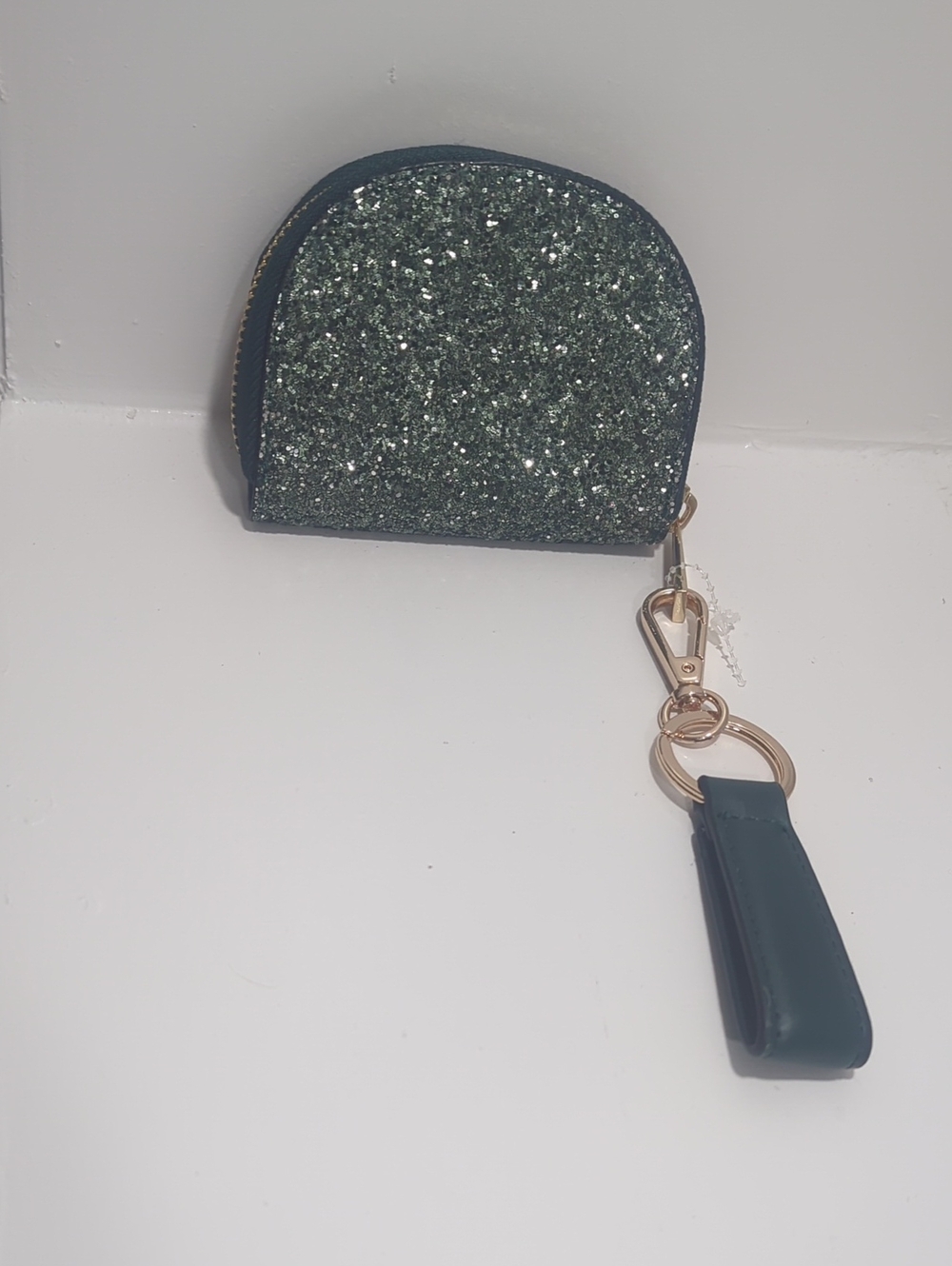 a new day Green Glitter Coin Pouch Keychain